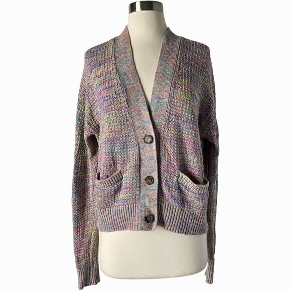 RE/DONE 90s Oversized Crop Cardigan Small Rainbow Knit Multicolor Sweater - Picture 7 of 7